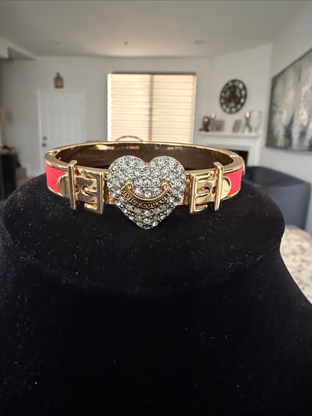 Juicy Couture Gold-Tone Pink Pave Heart Bracelet